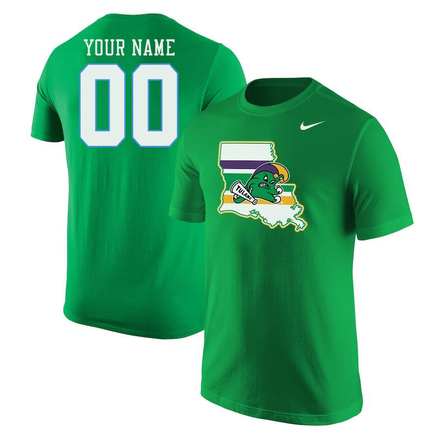 Custom Tulane Green Wave Name And Number Tshirts-Kelly Green